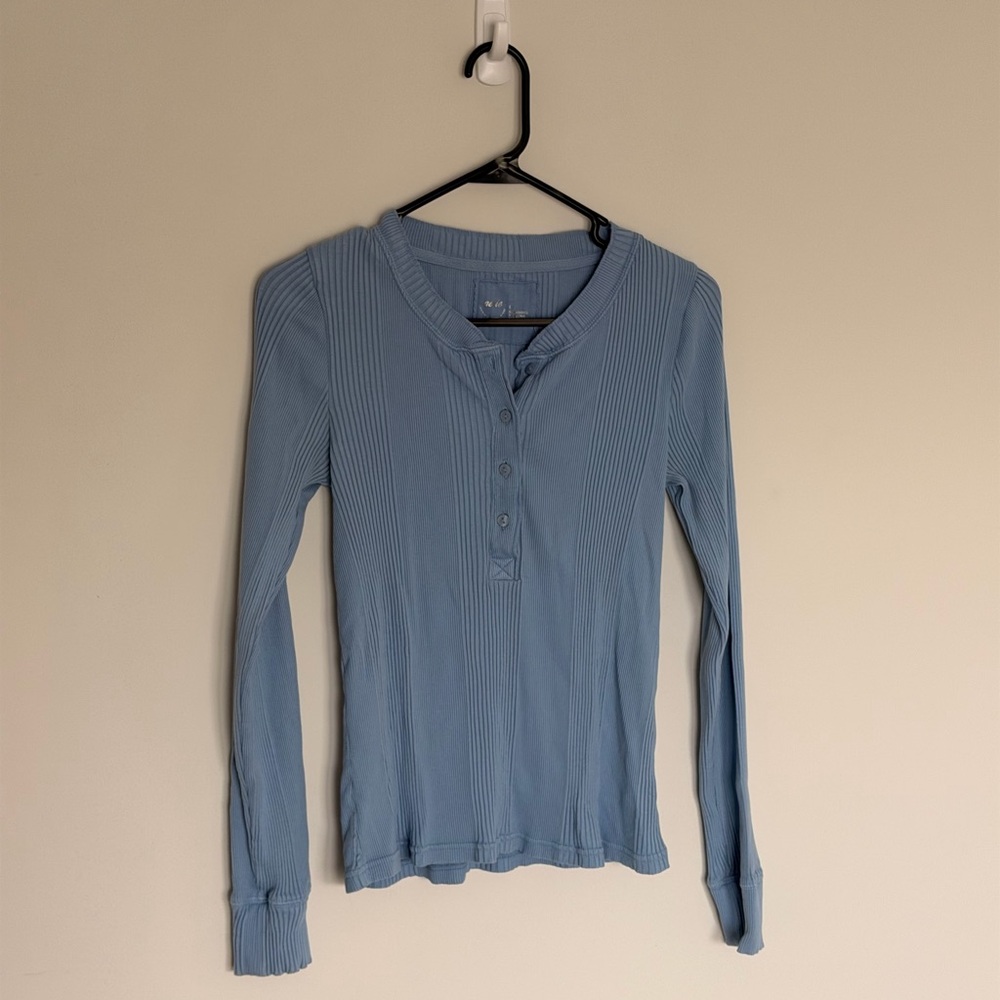 Aerie Light Blue Ribbed Long Sleeve Top